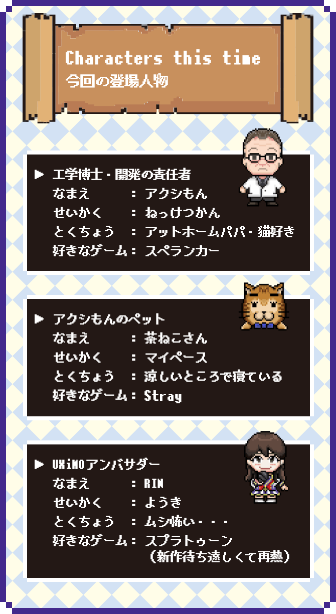 Characters this time（今回の登場人物）
