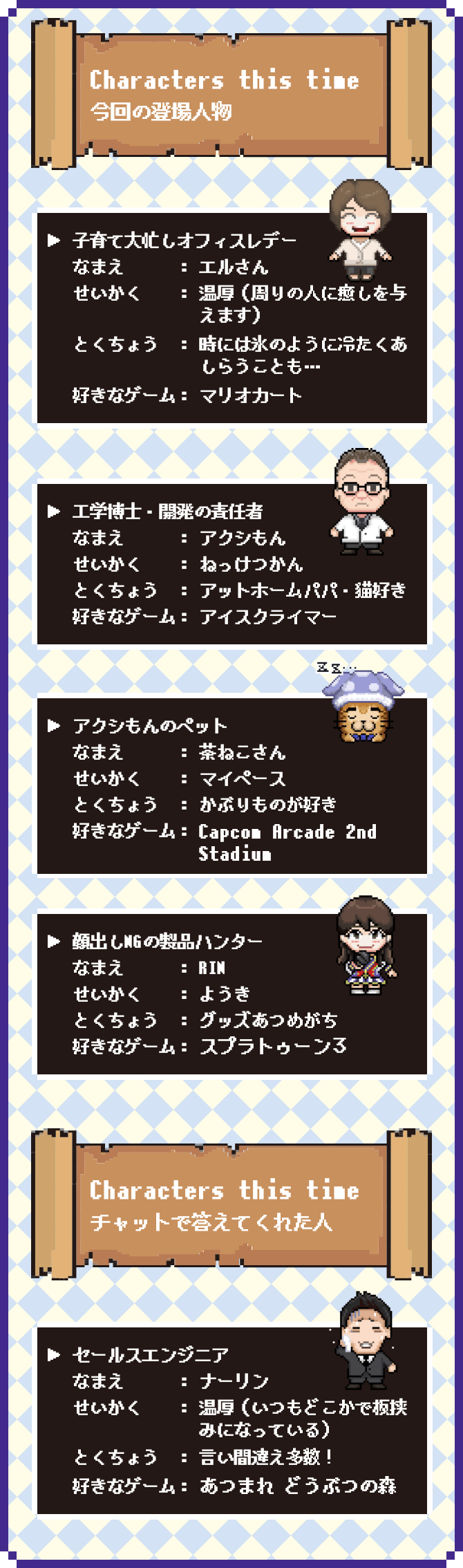Characters this time（今回の登場人物）